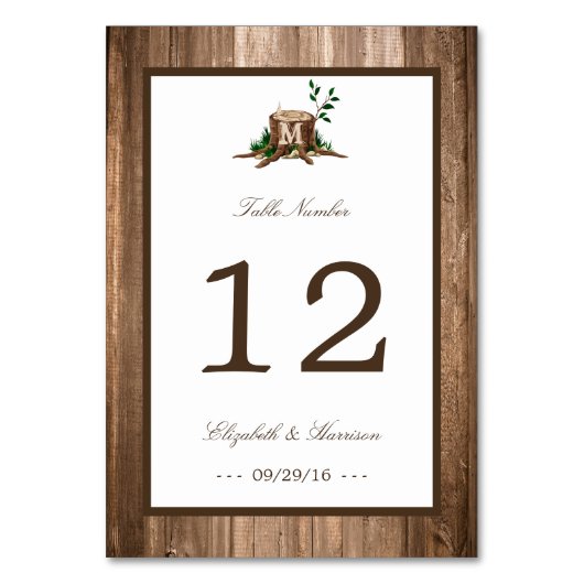 カントリー素朴モノグラムツリー&ウッド結婚ズ テーブルナンバー (正面)
