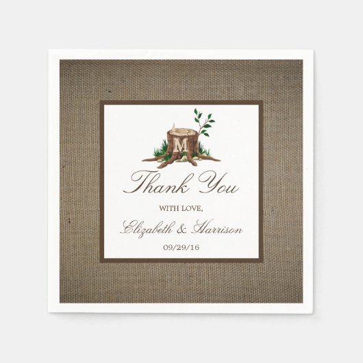 カントリー素朴モノグラムツリー&バ結婚ラップ スタンダードカクテルナプキン (正面)