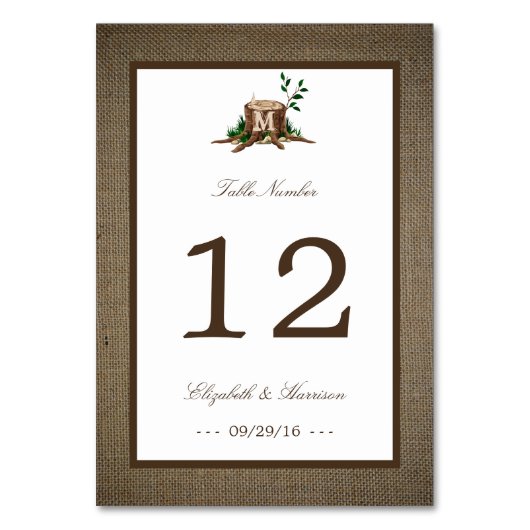 カントリー素朴モノグラムツリー&バ結婚ラップ テーブルナンバー (正面)