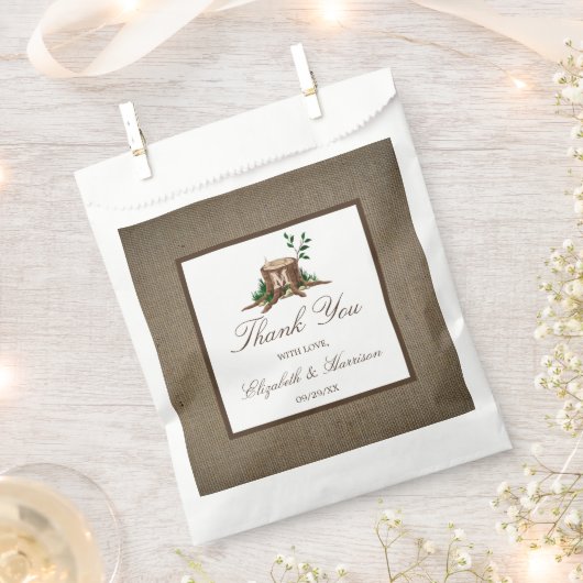 カントリー素朴モノグラムツリー&バ結婚ラップ フェイバーバッグ (クリップ留めされた状態)