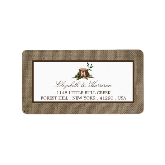 カントリー素朴モノグラムツリー&バ結婚ラップ ラベル (正面)