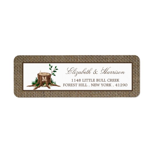 カントリー素朴モノグラムツリー&バ結婚ラップ ラベル (正面)
