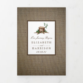 カントリー素朴モノグラムツリー&バ結婚ラップ 三つ折り招待状