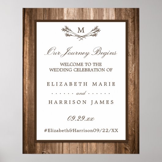 カントリー素朴モノグラムブランチ&ウッド結婚ズ ポスター (正面)