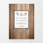 カントリー素朴モノグラムブランチ&ウッド結婚ズ 三つ折り招待状 (カバー)