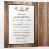 カントリー素朴モノグラムブランチ&ウッド結婚ズ 三つ折り招待状 (内部最初)