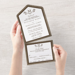 カントリー素朴モノグラムブランチ&バーラップ結婚ズ オールインワン招待状