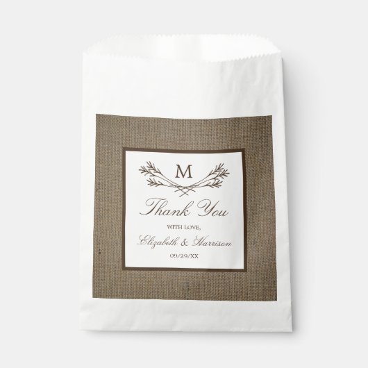 カントリー素朴モノグラムブランチ&バーラップ結婚ズ フェイバーバッグ (正面)