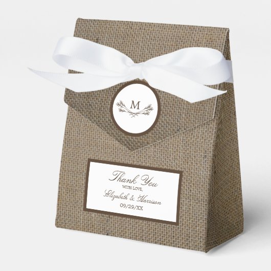 カントリー素朴モノグラムブランチ&バーラップ結婚ズ フェイバーボックス (正面サイド)