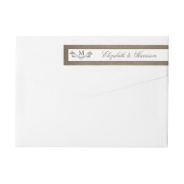 カントリー素朴モノグラムブランチ&バーラップ結婚ズ ラップアラウンドラベル