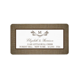 カントリー素朴モノグラムブランチ&バーラップ結婚ズ ラベル