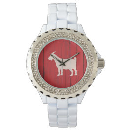 カントリー素朴ヤギ赤い木材パネル 腕時計