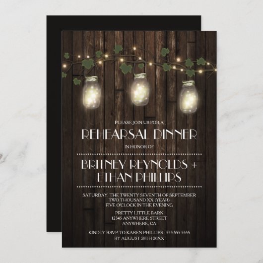 カントリー素朴ライツリハーサルディナー招待状 招待状 (正面/裏面)
