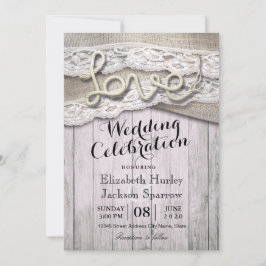 カントリー素朴ラブロープバーラップレースバーンウェディング 招待状