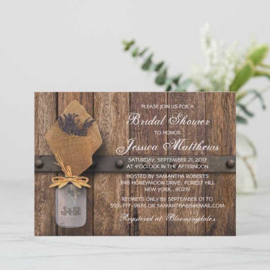 カントリー素朴ラベンダーメイソンジャーブライダルシャワー 招待状 (スタンド正面)