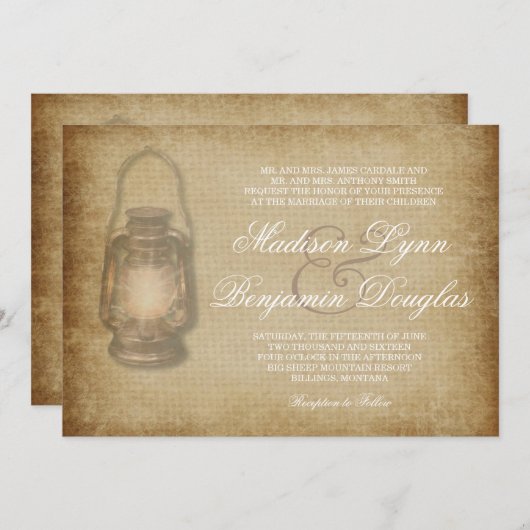 カントリー素朴ランタンヴィンテージウェディング招待状 招待状 (正面/裏面)