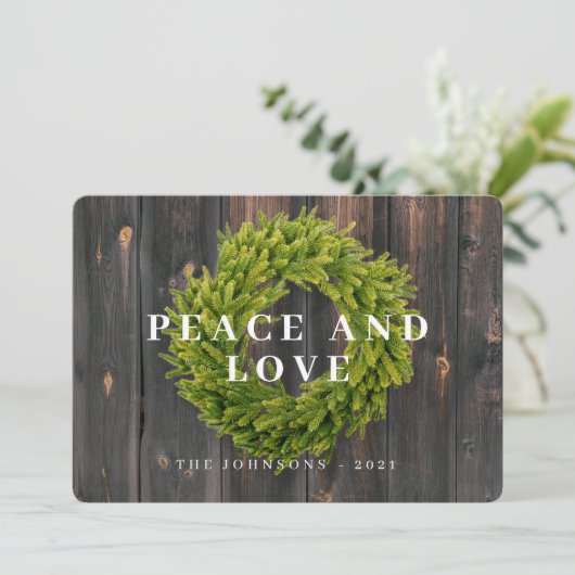 カントリー素朴リース植物木材クリスマス シーズンカード (スタンド正面)