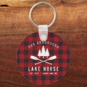 カントリー素朴レイクハウスツリーレッドバッファロープレイド キーホルダー (正面)