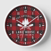 カントリー素朴レイクハウスツリーレッドバッファロープレイド 壁時計 (正面)