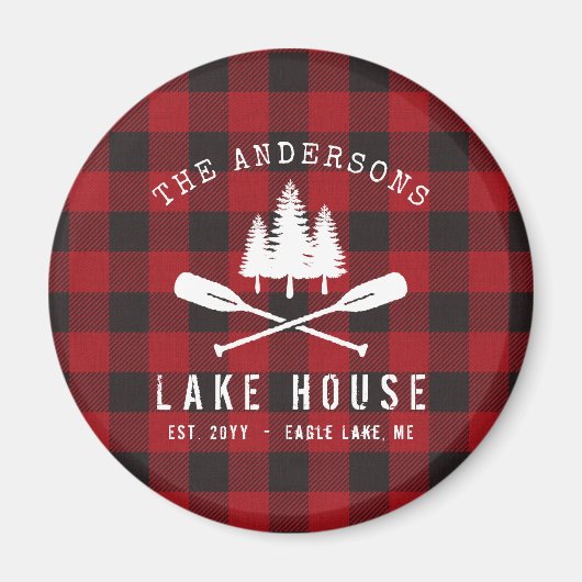 カントリー素朴レイクハウスツリーレッドバッファロー マグネット (正面)