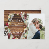 カントリー素朴レッドアイボリーフローラレースウッド セーブザデート (正面/裏面)