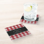 カントリー素朴レッドジンガム黒い黒板 ガラスコースター (アングル)