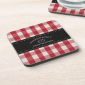 カントリー素朴レッドジンガム黒い黒板 コースター (左側)
