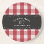 カントリー素朴レッドジンガム黒い黒板 コースター (正面)