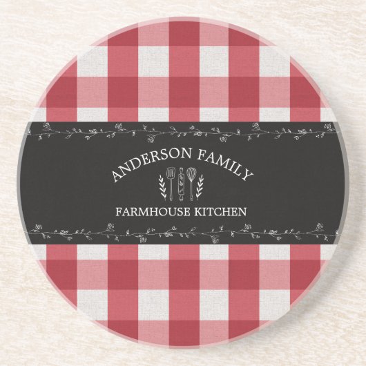カントリー素朴レッドジンガム黒い黒板 コースター (正面)