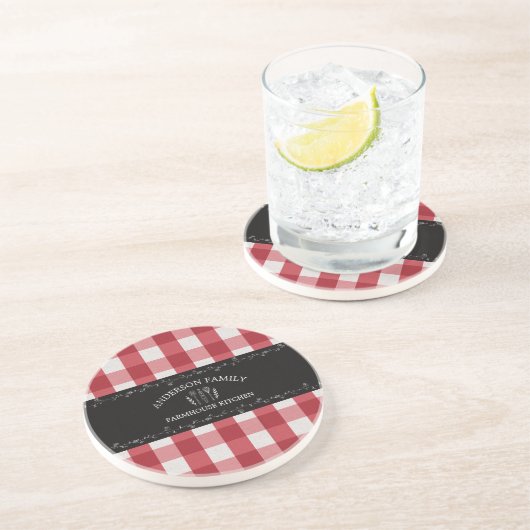 カントリー素朴レッドジンガム黒い黒板 コースター (側面)