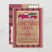 カントリー素朴レッドトラックフランネルクリスマスパーティー インビテーションポストカード (正面/裏面)