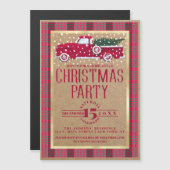カントリー素朴レッドトラックフランネルクリスマスパーティー マグネット招待状 (正面/裏面)