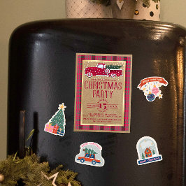 カントリー素朴レッドトラックフランネルクリスマスパーティー マグネット招待状