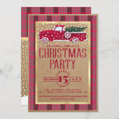 カントリー素朴レッドトラックフランネルクリスマスパーティー 招待状 (正面/裏面)