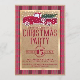 カントリー素朴レッドトラックフランネルクリスマスパーティー 招待状
