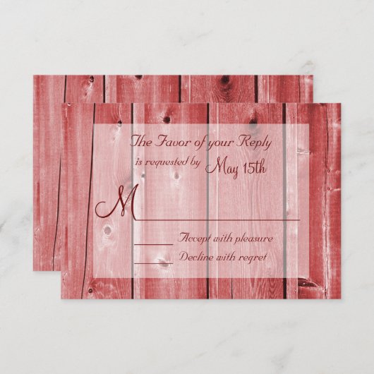 カントリー素朴レッドバーンウッドウェディングRSVPカード 出欠カード (正面/裏面)