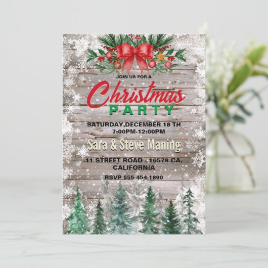 カントリー素朴レッドボウタイホリデークリスマスパーティー 招待状 (スタンド正面)