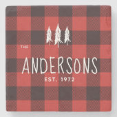 カントリー素朴レッド&ブラックフランネルモノグラム ストーンコースター (正面)
