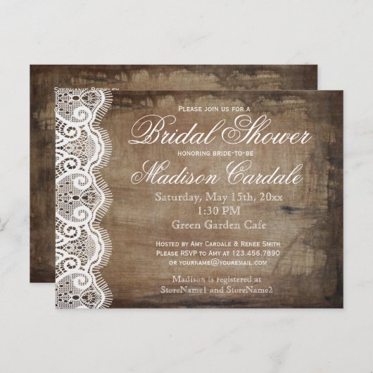 カントリー素朴レースブライダルシャワー招待状はがき インビテーションポストカード (正面/裏面)