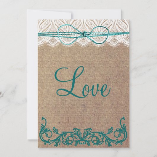 カントリー素朴レースブラウンティール（緑がかった色）結婚式招待状 招待状 (裏面)