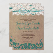 カントリー素朴レースブラウンティール(緑がかった色)結婚式招待状 招待状 (正面/裏面)