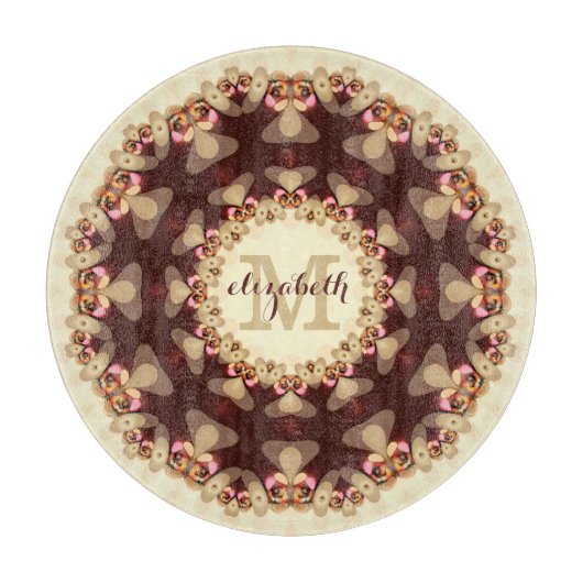 カントリー素朴レースマンダラ名前をカスタムするラウンド カッティングボード (正面)