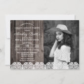 カントリー素朴レース |ウッドフォト卒業パーティー 招待状 (正面)