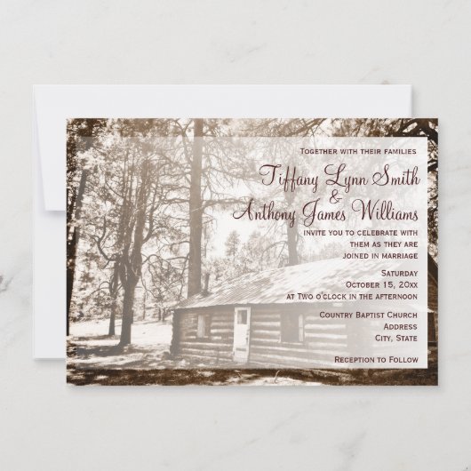 カントリー素朴ログキャビンセピア結婚式招待状 招待状 (裏面)
