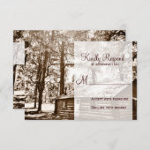 カントリー素朴ログキャビンSepiaウェディングRSVPカード 出欠カード (正面/裏面)