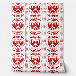 カントリー素朴ロスターと納屋のパターン赤い白 壁紙