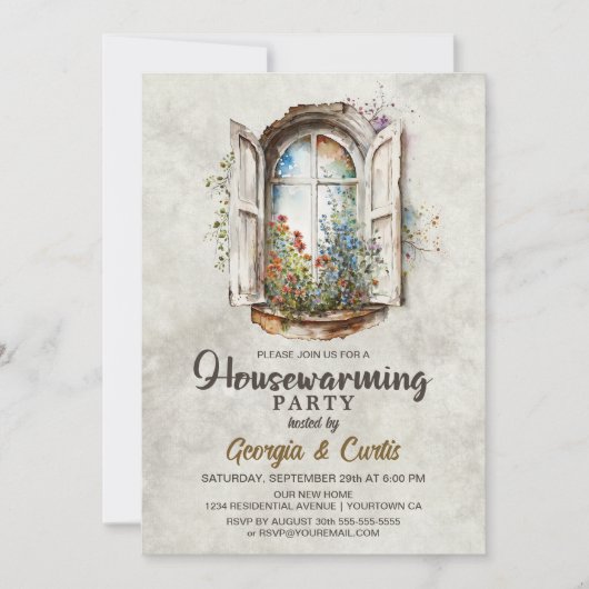 カントリー素朴ワイルドフラワー引っ越し祝いパーティーパーティー 招待状 (正面)