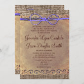 カントリー素朴ヴィンテージウェディング招待状パープルボウ 招待状 (正面/裏面)