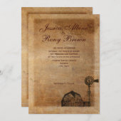 カントリー素朴ヴィンテージキャンバスバーンウィンドミル 招待状 (正面/裏面)