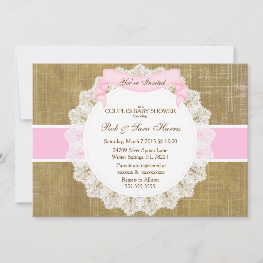 カントリー素朴ヴィンテージバーラップベビーシャワー招待状 招待状 (正面)
